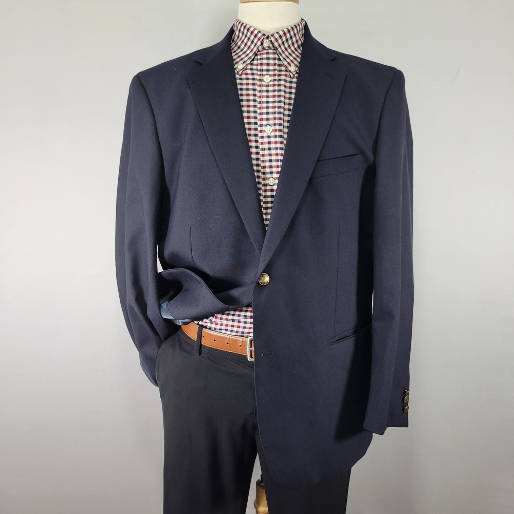 Dockers Men's Sport Coat Blazer Two Button Deep Navy Polyester Wool 46R